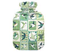 Green Polka Dot Bird Travel hot Water Bottle with Soft Cover, 2L Water Bag for Hand Feet Warmer, Hand Feet Warmer, bolsas de agua Caliente para Dolores