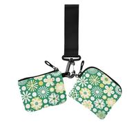 Green Polka Dot Flowers Women's Card Cases Change Holder Minimalist Key Chain Wallet Change Purse with Keychain for Lady 2 Packs