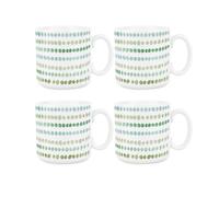Green Polka Dot Mugs Set of 4 - Modern Shades of Green Striped Tea/Coffee Ceramic Drinks Cups Present