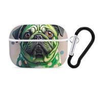 Green Polka Dot Pug AirPod Pro Case, Anti Scratch Hard PC Cover with Keychain, AirPod Pro 2nd/1st Case Accessories for Women Men, White-Style