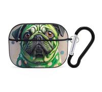 Green Polka Dot Pug AirPod Pro Case, Anti Scratch Hard PC Cover with Keychain, AirPod Pro 2nd/1st Case Accessories for Women Men, Black-Style