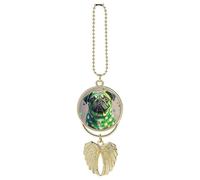 Green Polka Dot Pug Car Hanging Pendant, Zinc Alloy Rearview Mirror Charms - Relieve Visual Fatigue, Vintage Keychain Pendant, Lucky Car Interior Hanging Decoration, Golden-Style