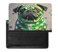 Green Polka Dot Pug Passport Holder Passport Cover Protector Essentials with Credit Card Slots for Women Men