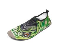 Green Polka Dot Pug Water Shoes for Men Women, Lightweight Stretch Swim Shoes with Anti-Slip Rubber Sole, Quick-Dry Aqua Socks for Pool, Beach, Surfing, Style, 5 Women/5 Men