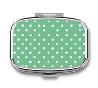 Green Polka Dots Pill Box 2 Compartment, Portable Pill Case with Mirror for Pocket Purse Travel, Mini Metal Medicine Organizer for Vitamins Fish Oil