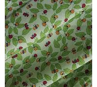 Green Polycotton Fabric with Ladybirds and Leaves Print (Per Metre)