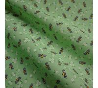 Green Polycotton with Bees and Flowers (Per Metre)