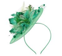 Green Polyester Plume Fascinator Hair Clamp for Bride | Plastic clip fastening, veil detail, easy to wear and securely fixed, for parties and performances