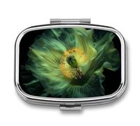 Green Poppy in The Dark Pill Organizer Metal Pill Box - 2 Compartments, Sleek & Portable Medicine Case for Travel, Daily Use