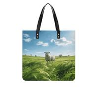Green Prairie Stroll Square PU Leather Tote Bag