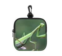 Green Praying-Mantis, Coin Purse Square Zipper Storage Bag, Change Pouch with Lobster Buckle Clasp Buckle, Change Purse