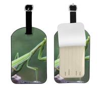 Green Praying-Mantis,Luggage Tags Pu Leather Name Tag Travel Suitcase Identifier ID Tags Durable Baggage Label 2 pcs