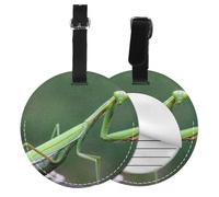 Green Praying-Mantis,Luggage Tags Pu Leather Name Tag Travel Suitcase Identifier ID Tags Durable Baggage Label 2 pcs