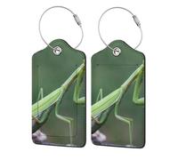 Green Praying-Mantis,Luggage Tags Pu Leather Name Tag Travel Suitcase Identifier ID Tags Durable Luggage Label 2 pcs