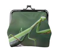 Green Praying-Mantis, PU Leather Coin Purse, Small Wallets, Change Pouch with Kiss Lock Clasp Buckle, Change Purse