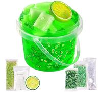 (Green) Premade Crystal Slime Peach Pink Jelly Cube Glimmer Crunchy Slime, Includes 6 Sets Of Slime Add-ins, Party Favors For Kids, Sensory And Tactile Stimul