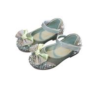 Green Princess Shoes for Girls Strappy Mary Jane Style Court Shoe Block Low Mid Heel Hook and Loop Dress Up Kids Crystal Sequin Wedding Bridesmaids Shoes Cosplay Fancy Halloween