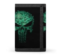 Green Punish1 Skull Fashion Trifold Wallets with Key Ring Lightweight Front Pocket Tri-Fold Wallet