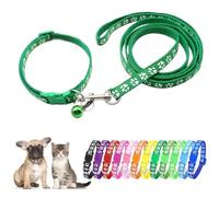 Green Puppy Collar And Lead Sets, Pawprint Extra Small Dog Collars For Small Dogs Adjustable Kitten Collar With Bells For Tiny Little XXS XS Small Breed Pets Cats Girls Boys