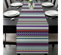 Green Purple Grey Orange Strip Table Runner 14x72 Inches Long Boho Paisley Geometric Cotton Linen Table Runner Burlap Style for Dinner Table Party Decor Tabletop Decorations