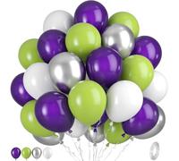 Green Purple White Balloons, 50pcs Green Purple Silver Balloons, Silver White Black Purple Balloon for Birthday Boys Baby Shower Toy Theme Party Wedding Graduation Bachelorette Anniversary Decorations