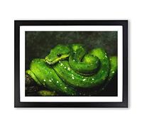 Green Python Snake Painting Modern Art Framed Print | A3 Black Framed Wall Art | Ready to Hang | Modern Historical Picture | Living Room Bedroom Lounge Office