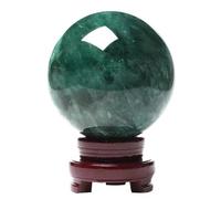 Green Quartz Crystal Ball Fluorite Gemstone Sphere with Decorative Wooden Stand for,Home Decoration,Green-6cm