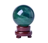 Green Quartz Crystal Ball with Wooden Stand, Green Fluorite Healing Gemstone Sphere for Meditation, Home Decoration(4.33in)