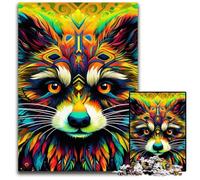 Green Raccoon 1000 Piece Jigsaw Puzzles for Adults Wooden Jigsaw Relaxing Entertainment, Home Decor 50x75CM/19.68x29.52inch