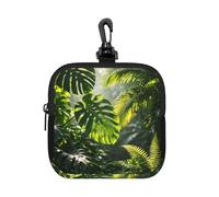 Green Rainforest Art Small Waterproof Zipper Pouch-Neoprene Storage Bag for Earbuds, Keychain Clip Case