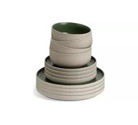 Green Raw Edge Speckle 12 Piece Stoneware Dinner Set, Rustic Tableware Set for 4, Plates & Bowls, Dishwasher & Microwave Safe