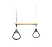 Rebo® Children’s Wooden and Plastic Gymnastic Trapeze Bar Replacement Swing with Kids Gym Rings - Green | Wooden Trapeze Bar | OutdoorToys | 2 Plastic Gym Rings (Width 165mm)