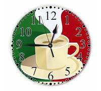 Green Red Beige Coffee Wall Clock 10 Inch Battery Operated Italy Espresso Cappuccino with Italian Flag Clock Silent Non-Ticking Modern Clocks Decorative for Home Kitchen Living Room Bathroom Office