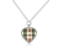 Green Red Buffalo Scottish Tartan Plaid Checkered Urn Necklace for Ashes Pet Dog Cat Cremation Jewellery Alloy Memorial Keepsake Pendant