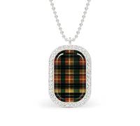 Green Red Buffalo Scottish Tartan Plaid Checkered Women's Alloy Long Necklaces Square Pendant Ladies Diamond Necklace Jewelry Gift Silver-style