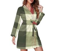 Green Red Buffalo Scottish Tartan Plaid Checkered Womens Short Robes Lightweight Long Sleeve Bathrobe Dressing Gowns Lounge Wear