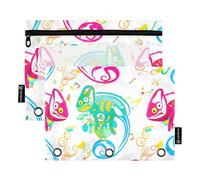 Green Red Chameleons White Pencil Pouch for 3 Ring Binder Pen Pencil Bags with Zipper Soft School Binders Clear Pockets Girls 9.8" x 7.1", 2 Packs
