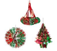 Green/Red Christmas 2 Tone Foil Ceiling Decorations - Tree Ball Chandelier Set