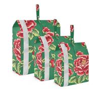 Green Red Flowers Chinese Style 3 Set Travel Packing Cubes For Suitcases Waterproof Blanket Bags For Closet Storage Luggage Organizer Bag Luggage Space Saver