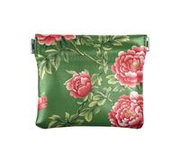 Green Red Flowers Chinese Style Women's Leather Coin Purse Wallet Cute Organizing Pouches for Men Women Travel