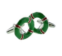 Green & Red Life Belt Lifebuoy Cufflinks X2AJ458