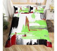 (Green Red, Single(No Comforter)) Homewish Yellow Black Grey Double Bedding Set for Boys Girls Kids,Abstract Oil Painting Duvet Cover,Watercolor Tie Dye Bed Set,Contemporary Graffiti