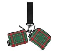 Green Red Thread Fabric Plaid Dual Wristlet Wallets for Women Slim Portable Credit Card Wallet Case with Keychain for Women Men 2 Pcs, Green Red Thread Fabric Plaid, One Size
