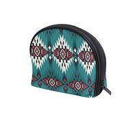 Green Red White Native American Indian Southwest Aztec Ethnic Tribal Women's Shell Shape Cosmetic Makeup Bag, With Zipper Travel Toiletry Bag, Colorful Storage Bag for Lady Girl 8 x 2.5 x 5.5 inch