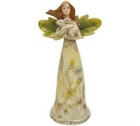 Green Resin Angel Statue Hand-Painted Leaf Wings | Delicate leaf , symbolizing nature for balance, charming bunny for companion, hand-painted vines, 24cm height