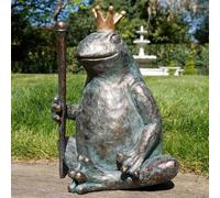 Green Resin King Frog Prince Garden Shelfsitter Ornament Crown Frog Sculpture Bronze Effect Decorative Gift