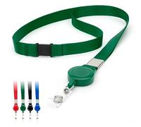 Green Retractable Lanyards Badge Holder by LanyardsTomorrow 15mm Flat Plain Neck Straps with Safety Breakaway Pull, ID Badge Holders Extendable Reel Clip Pack of 100