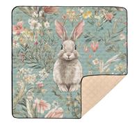 Green Retro Flowers Rabbits Soft Thick Baby Play Mat for Floor Non-Toxic Foldable Tummy Time Mat for Babies Infants Toddlers, 50'' x 50''alfombras con Musica para