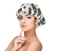 Green Retro Train Print Satin Silk Bonnet for Sleeping Women, Adjustable Double Layer Satin Hair Bonnet Night Sleep Cap for Curly Hair