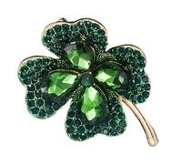 Green Rhinestone Brooch Pin for Women Four Leaf Clover | Elegant Irish Design, Secure Pin Back, Sparkling Metal Finish, for St Patrick's Day and Birthdays